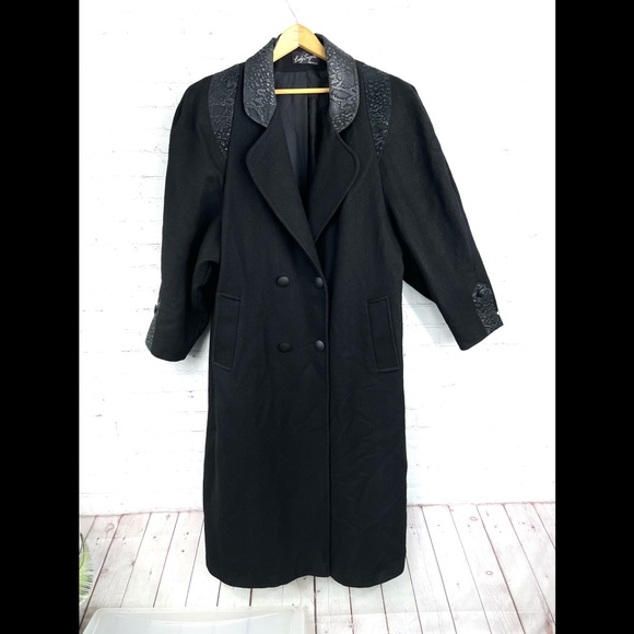 ••VINTAGE |•LADY SUZETTE•| GORGEOUS Long Wool Jacket Snakeskin Leather Embellish - Picture 2 of 16